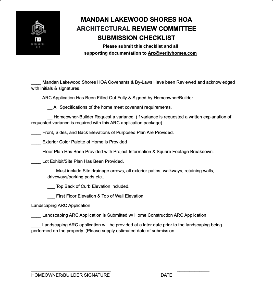 shores hoa submission checklist